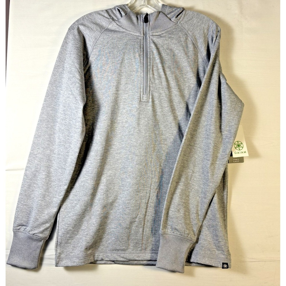 Gaiam Serenity Flow Hoodie‎ Womens Small Sleet Heather Grey Quarter Zip Pullover